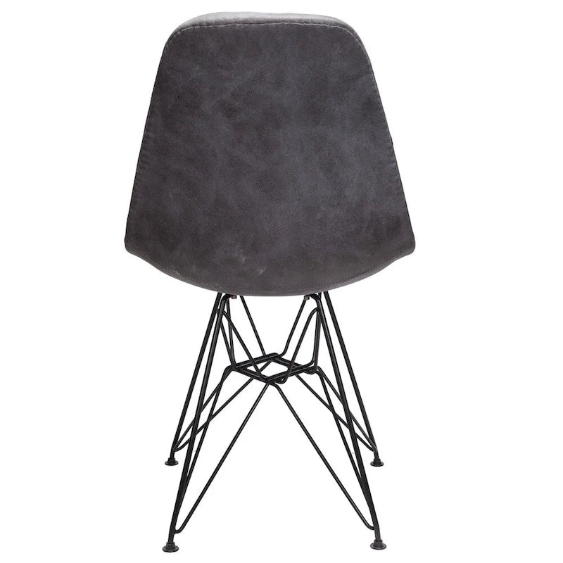 Chaise d'appoint de salle à manger capitonnée en similicuir gris froid avec piètement en acier noir