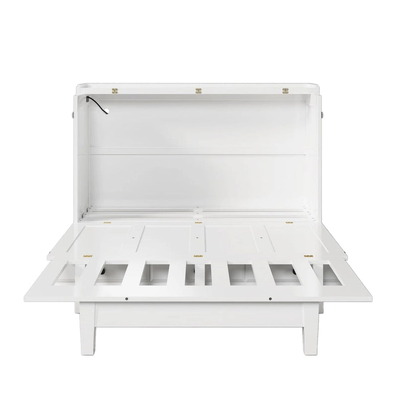 Lit armoire escamotable en pin massif avec station de recharge et grand tiroir de rangement pour bureau à domicile ou petite pièce, grand lit