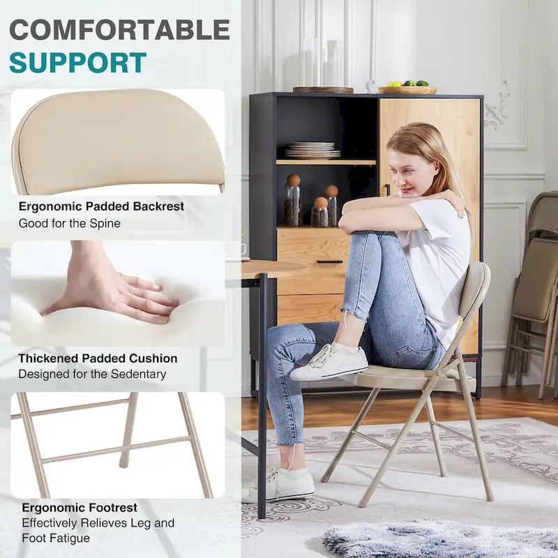 Lot de 2 chaises pliantes, chaises pliantes rembourrées en cuir, chaises pliantes robustes en métal, pour la maison, le bureau, les fêtes