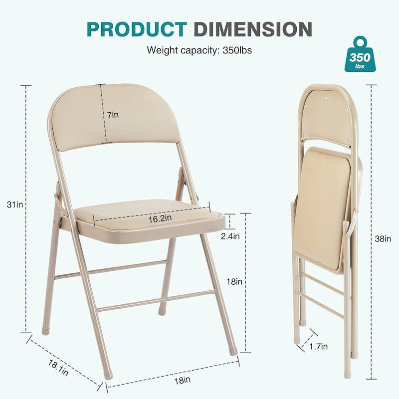 Lot de 2 chaises pliantes, chaises pliantes rembourrées en cuir, chaises pliantes robustes en métal, pour la maison, le bureau, les fêtes
